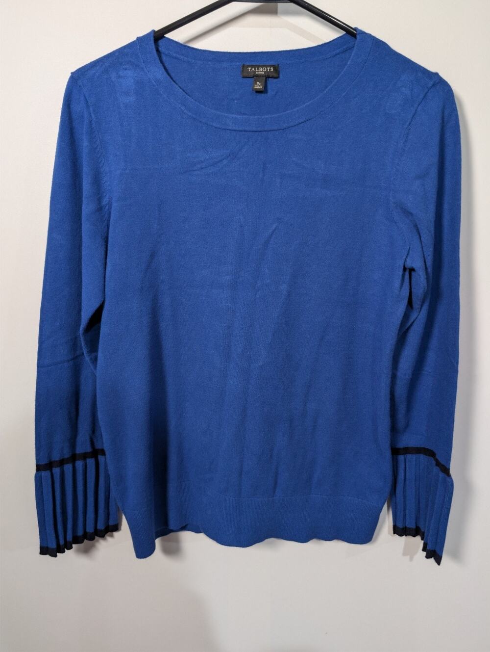 Talbots Sweater Womens Small Petite SP Royal Blue Black Bell Sleeve Preppy Knit